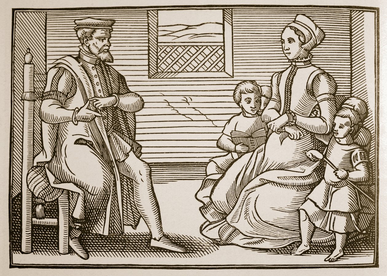 Puritaaninen perhe, teoksesta Tenor of the Whole Psalms in Four Parts, 1563 (seepiakuva) tekijältä English School