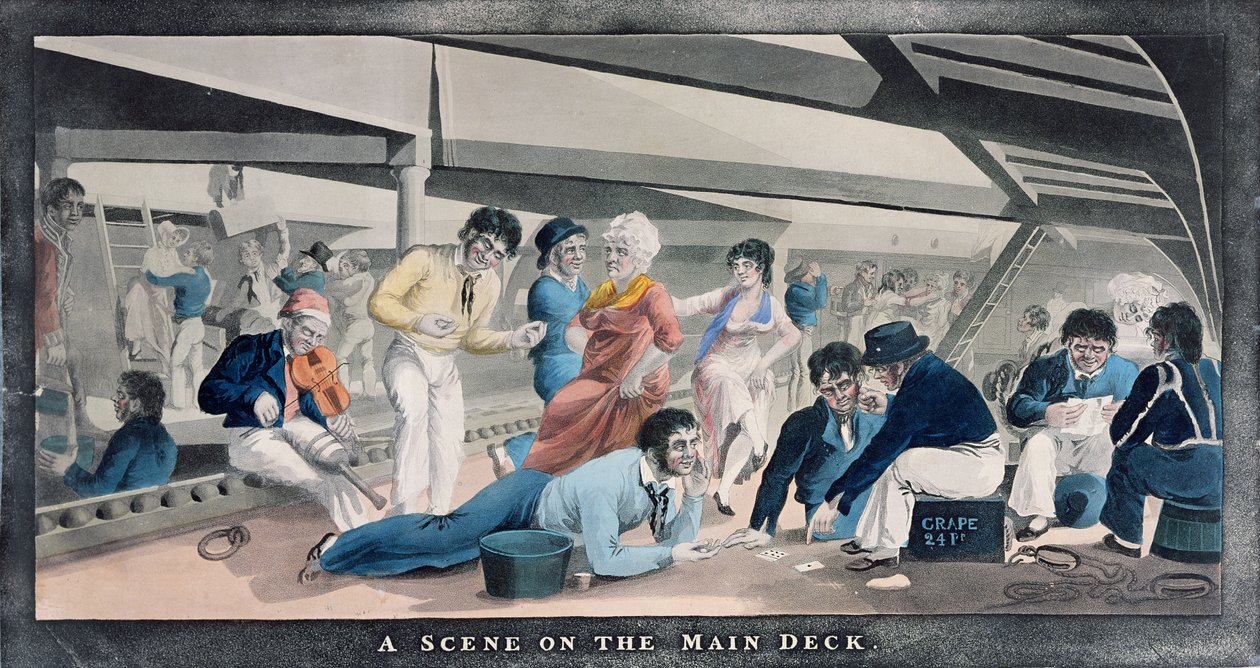 A Scene on the Main Deck, julkaissut I.W. Laird, 1841 tekijältä English School