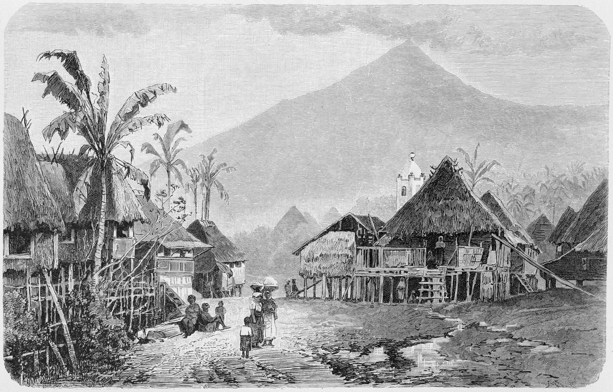 Tagal-kylä, Luzon Filippiineillä, Prof. Friedrich Ratzelin teoksesta The History of Mankind, Vol.1, 1896 (kaiverrus) tekijältä English School