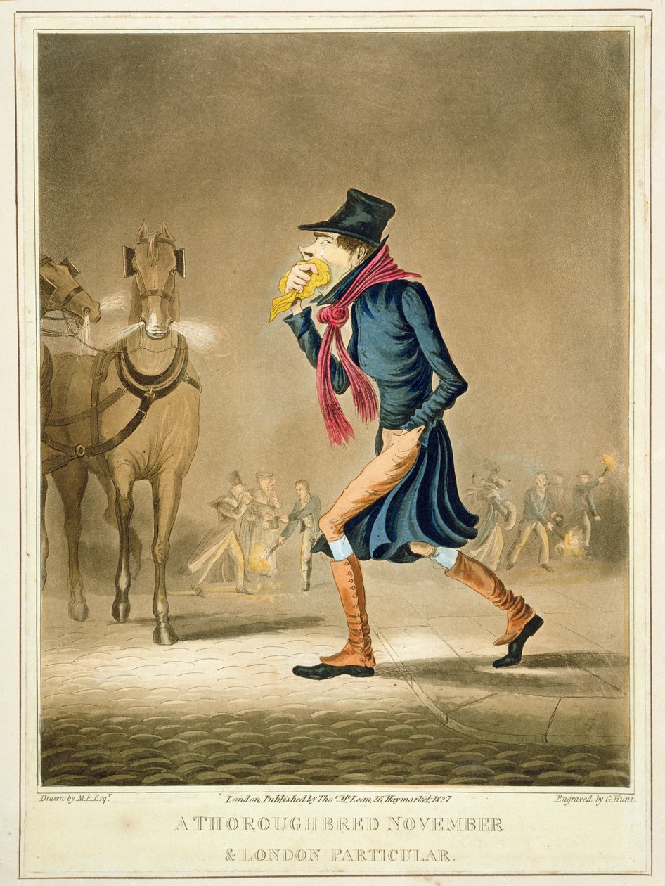A Thoroughbred November & London Particular, kaiverrus George Hunt, julkaisija Thomas McLean, Lontoo, 1827 tekijältä English School