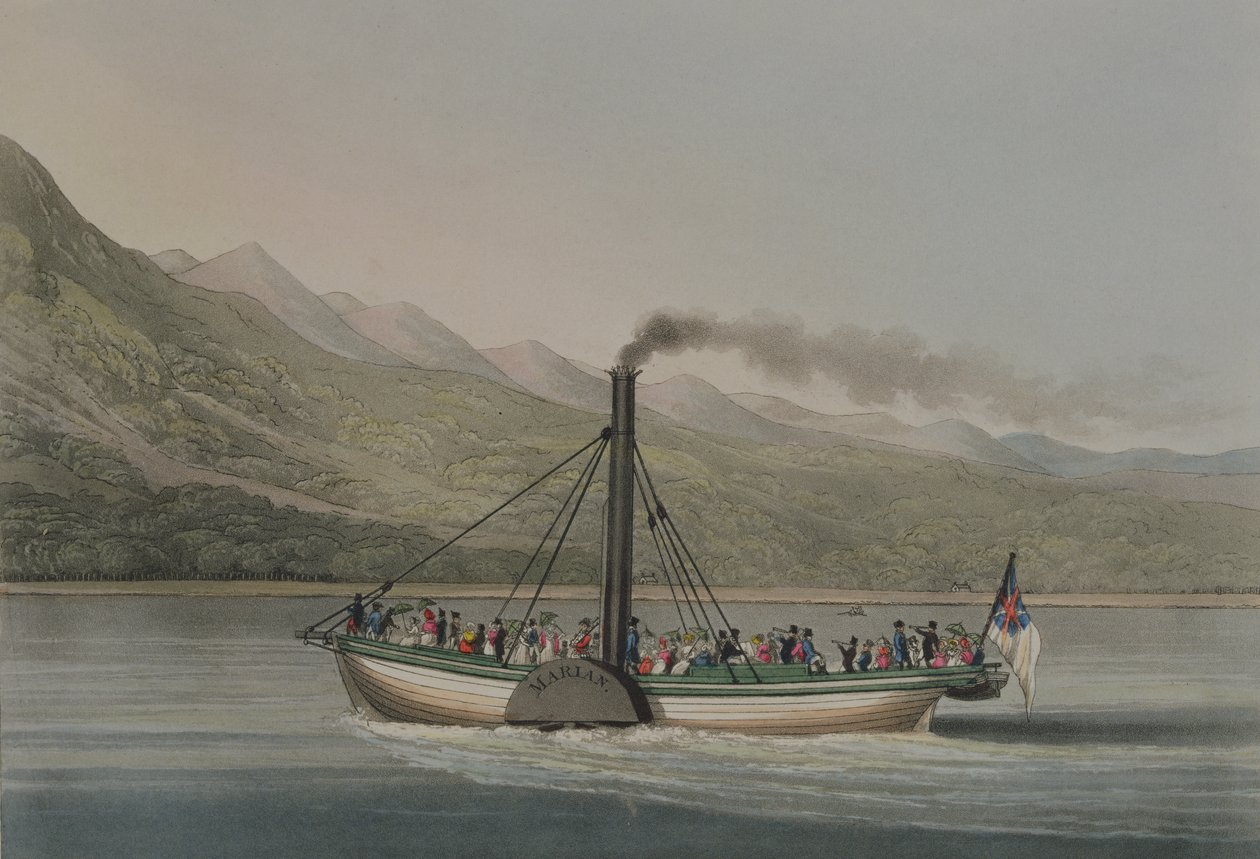A Trip up Loch Lomond, kaiverrus G. Hunt, noin 1830-luku (värikaiverrus) tekijältä English School