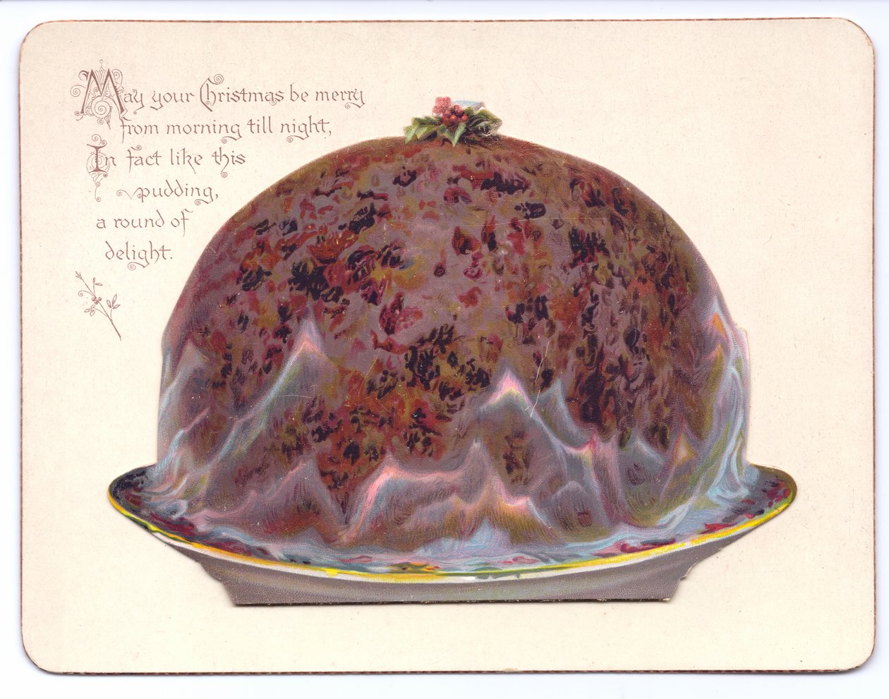 Viktoriaaninen uudenvuoden kortti nuoresta naisesta lesken rikkaruohossa, n. 1880 (väri litho) tekijältä English School