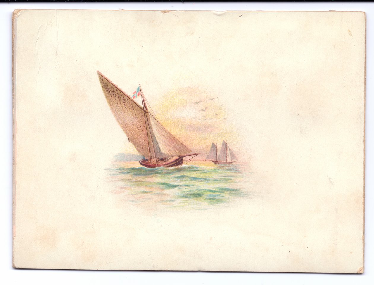 Viktoriaaninen uudenvuoden kortti, jossa jahdit purjehtivat kuunvalossa, n. 1895 tekijältä English School