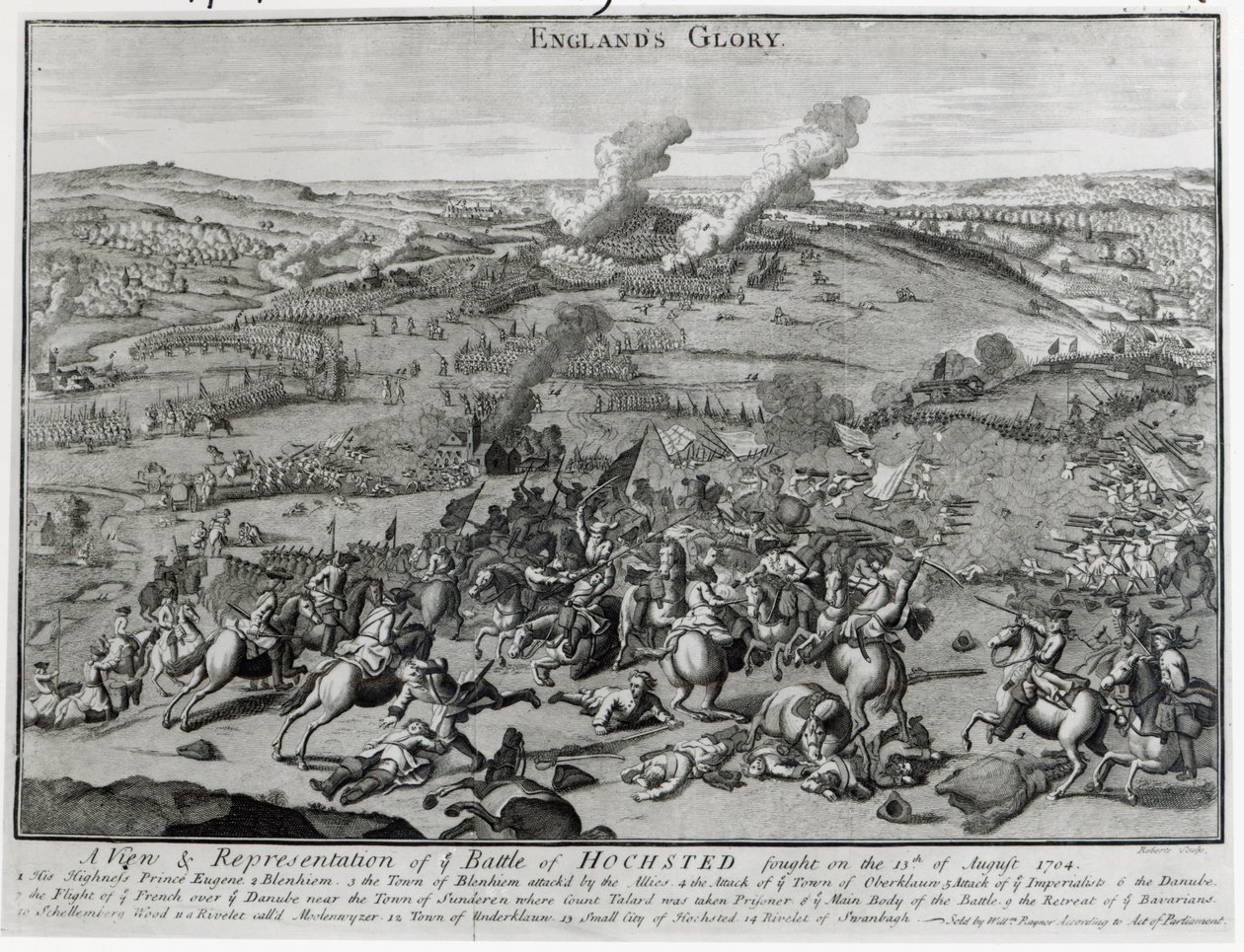 Näkymä ja esitys Hochstedin taistelusta 13. elokuuta 1704. tekijältä English School