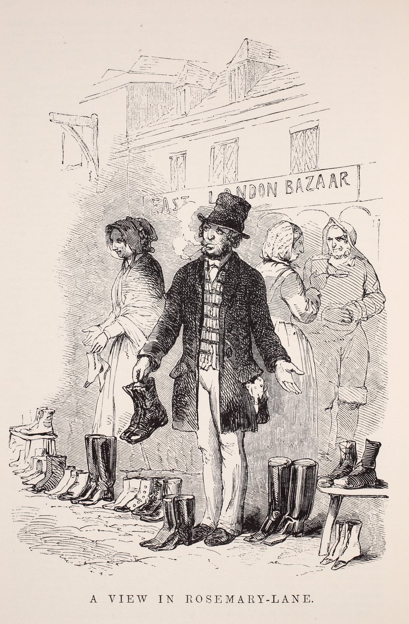 A View in Rosemary-Lane, kuvitus London Laborista ja London Poorista Henry Mayhew, pubi. 1862 tekijältä English School