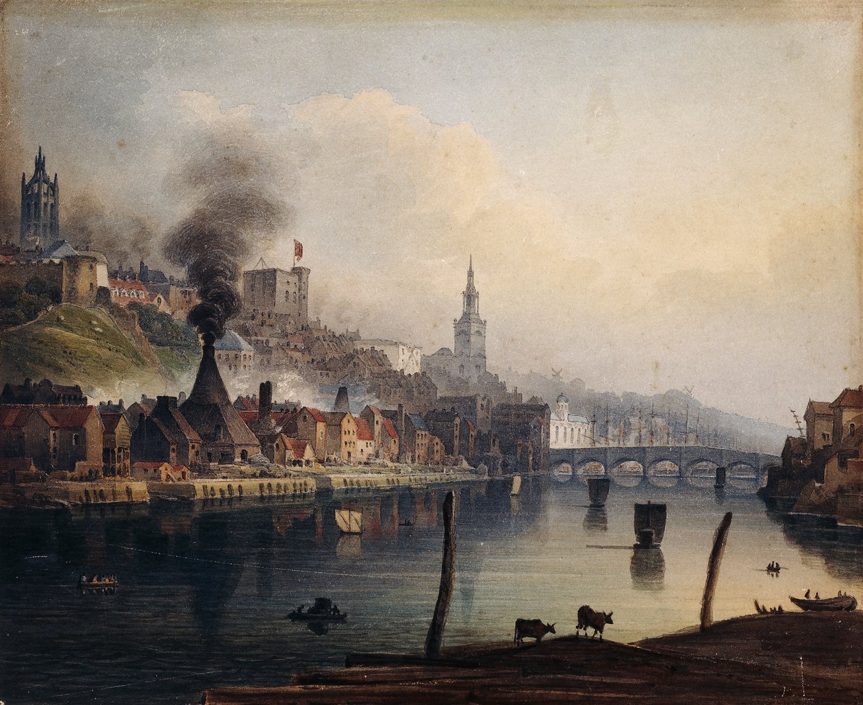 Näkymä Newcastleen Tyne-joelta, n. 1810 tekijältä English School