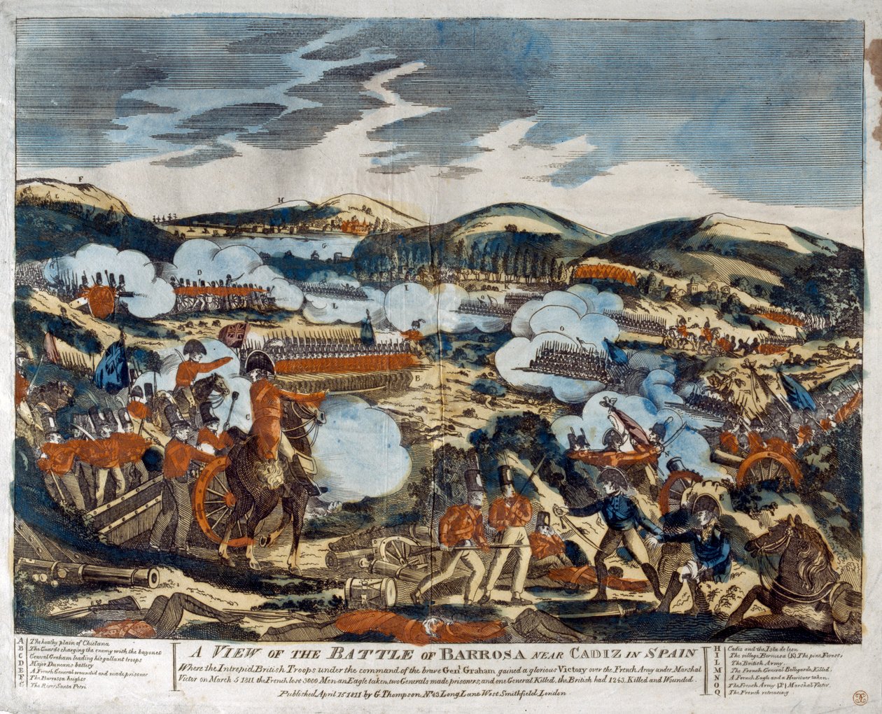 Näkymä Barossan taistelusta, 1811 (värillinen puupiirros) tekijältä English School