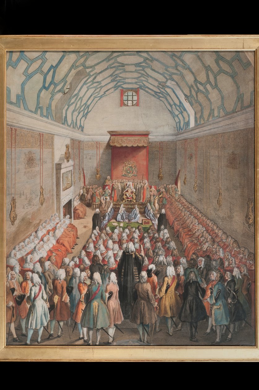 Näkymä House of Lordsista, kaiverrus Benjamin Cole (fl.1748-75) n.1755 (käsinvärinen kaiverrus) tekijältä English School