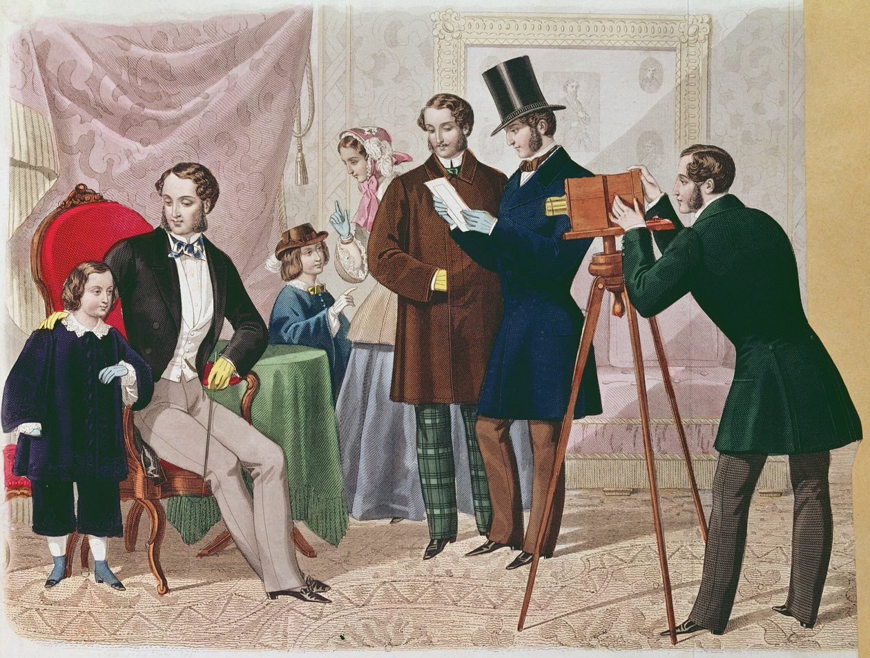 Vierailu valokuvaajan luona, 1857 (värikaiverrus) tekijältä English School