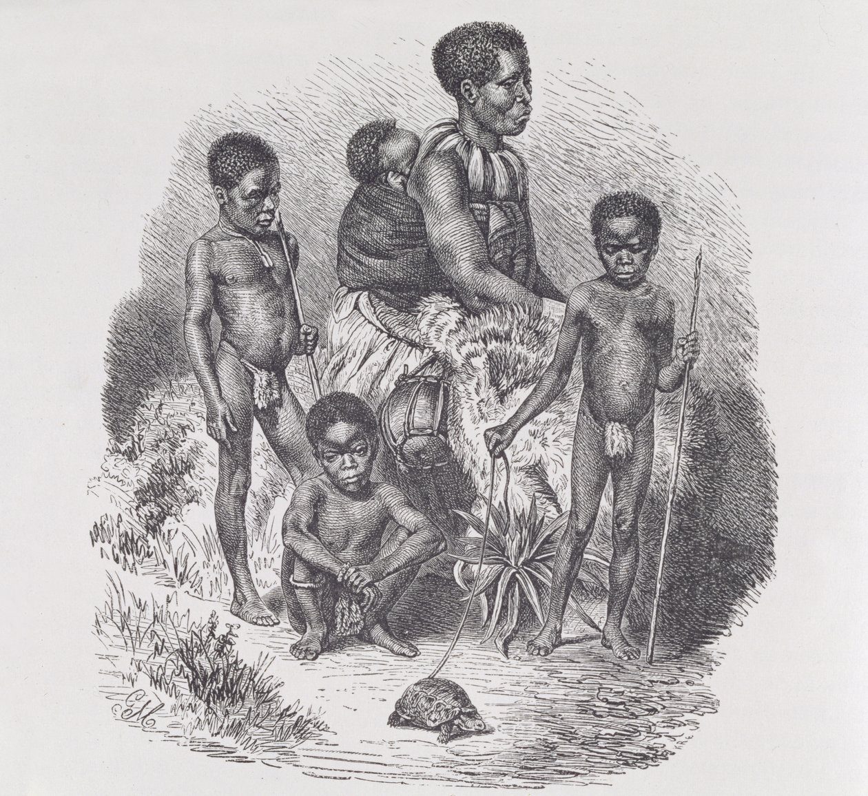 Zuluperhe, Prof. Friedrich Ratzelin teoksesta The History of Mankind, Vol.1, 1896 tekijältä English School