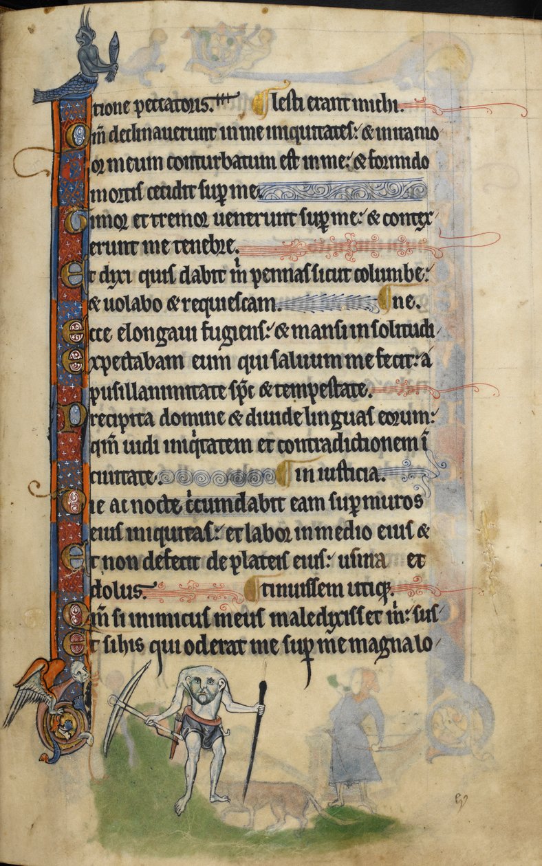 blemmyae, folion jalka "The Rutland Psalter", n. 1260 (muste ja väri tarranauhalla) tekijältä English School