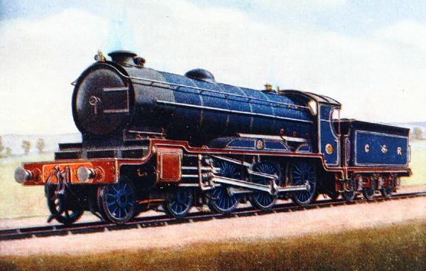 London Midlandin ja Scottish Railwayn veturi, kuvitus G. Gibbard Jacksonin kirjasta "The Book of the Locomotive", julkaistu 1924 (värilitho) tekijältä English School