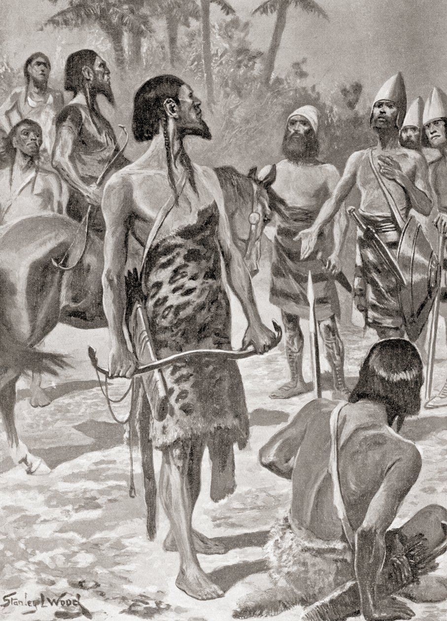 Tapaaminen tyrolaisten Carthagen perustajien ja Libyan päälliköiden välillä Hutchinsonin Kansakuntien historiasta, pub.1915 tekijältä English School