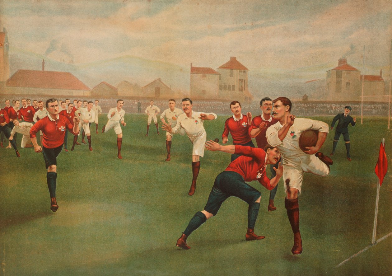Harvinainen printti Englanti vastaan Wales. 5. tammikuuta 1895 Swanseassa tekijältä English School