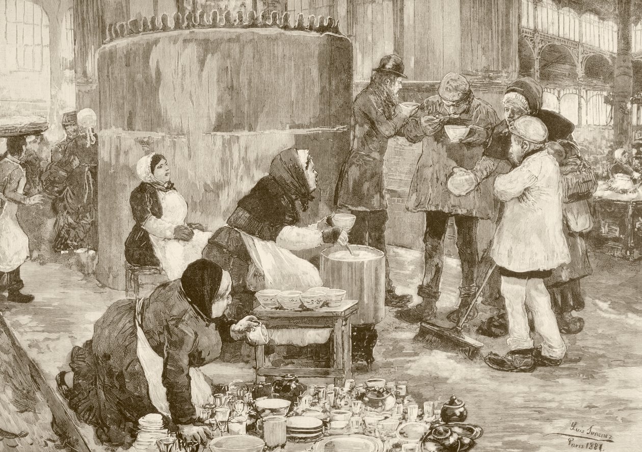Keittokeittiö Pariisissa 1800-luvulla (litho) tekijältä English School