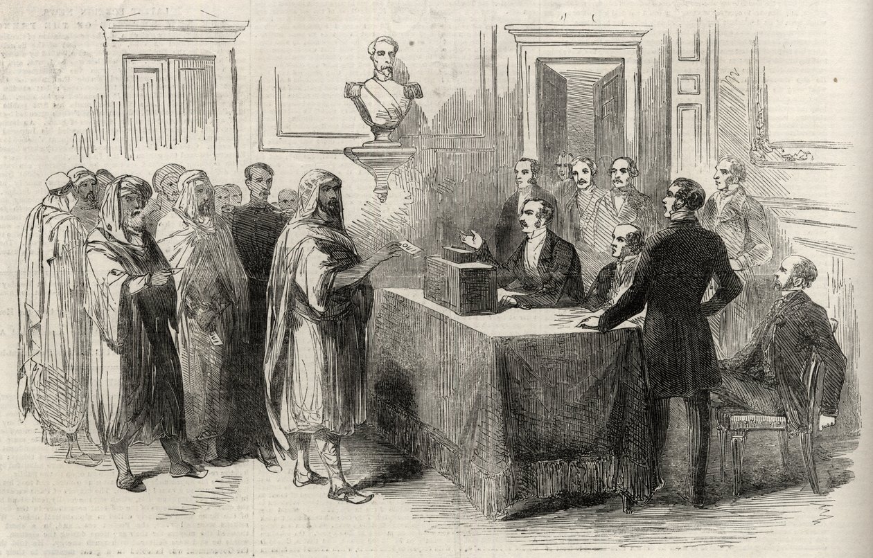 Abd-El-Kader äänestää Ranskan valtakunnan puolesta - Kuvitus The Illustrated London Newsille, 4. joulukuuta 1852. tekijältä English School
