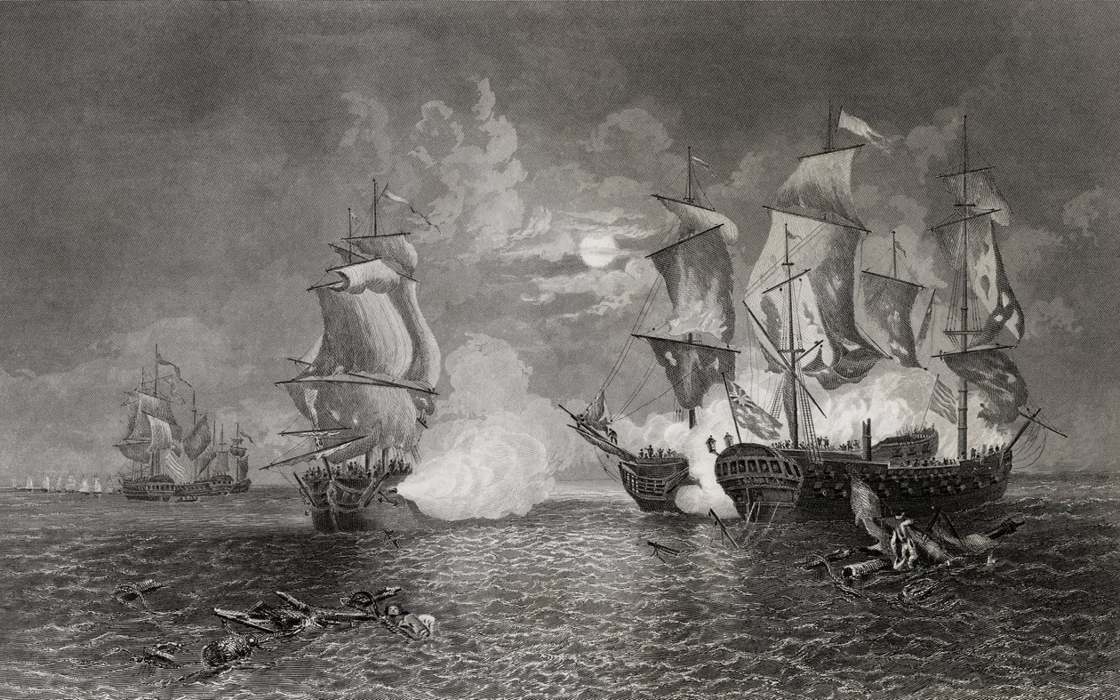 Toiminta Bonhomme Richardin ja Serapien välillä, 23. syyskuuta 1779 (kaiverrus) tekijältä English School