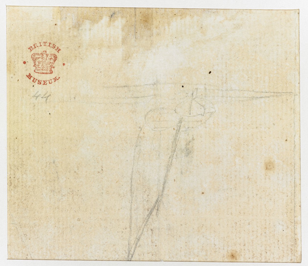Lisätä. 15508, f.44v, Luonnos, piirustuksista intialaisella musteella, havainnollistaa kapteeni Cookin ensimmäistä matkaa tekijältä English School