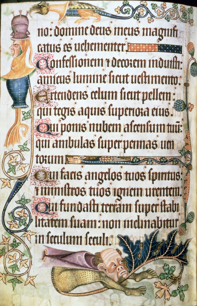 Lisää 42130 f.182v Psalmi 103 groteskilla, Luttrell Psalter, n. 1325-35 (vellum) tekijältä English School