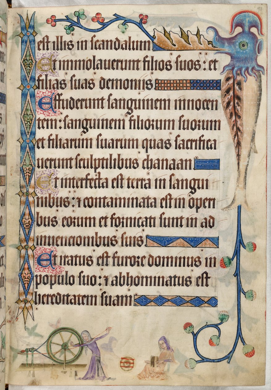 Lisätä. 42130, f.193, Psalmi 105, Naiset kehrävät ja karstaavat villaa, 