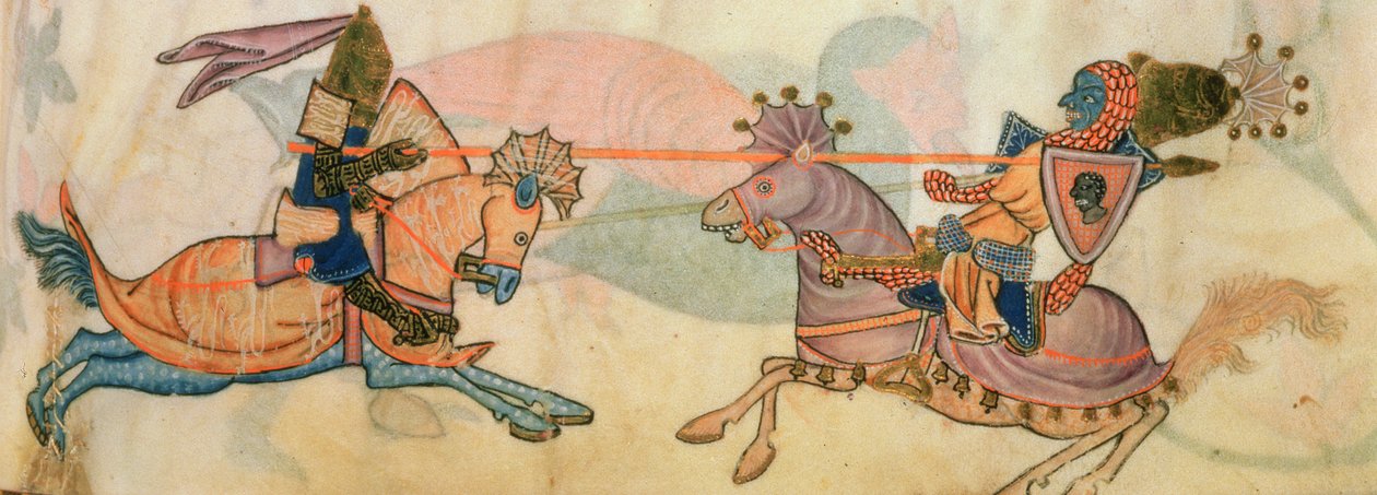Lisää 42130 f.82 Yksityiskohta kahdesta turnaisesta ritarista, Luttrell Psalter, n. 1325-35 (vellum) tekijältä English School