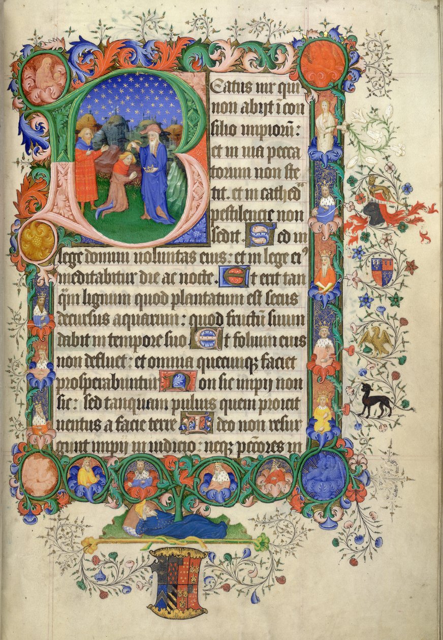 Lisätä. 42131 fol.73 Psalmi 1, joka alkaa alkukirjaimella 