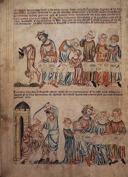 Lisää 47682 f.21v Salome, joka tanssii ennen Herodeksen ja Johannes Kastajan kuolemaa, 