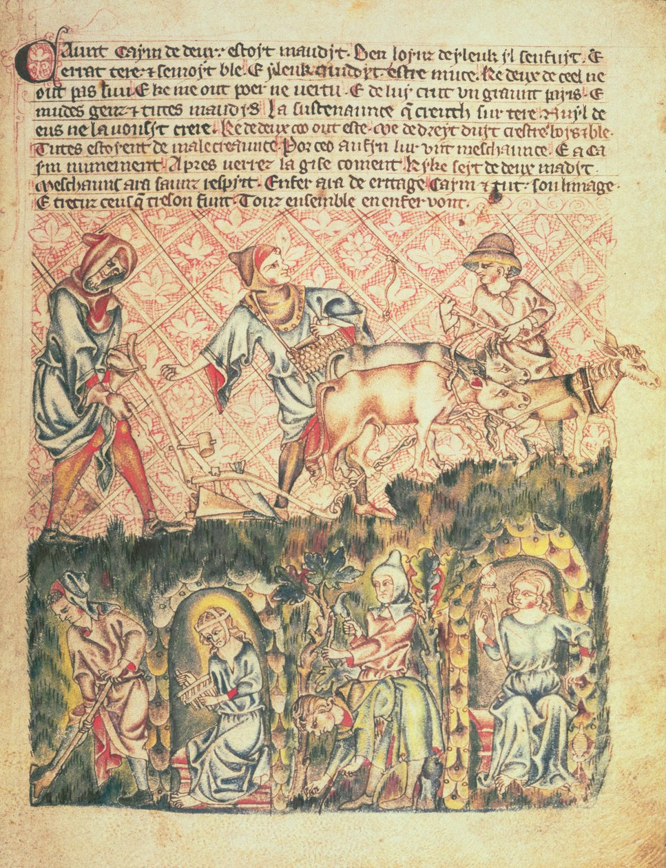 Lisää 47682 f.6 Kain ja hänen jälkeläiset "Holkham Biblesta", n.1320-30 (vellum) tekijältä English School
