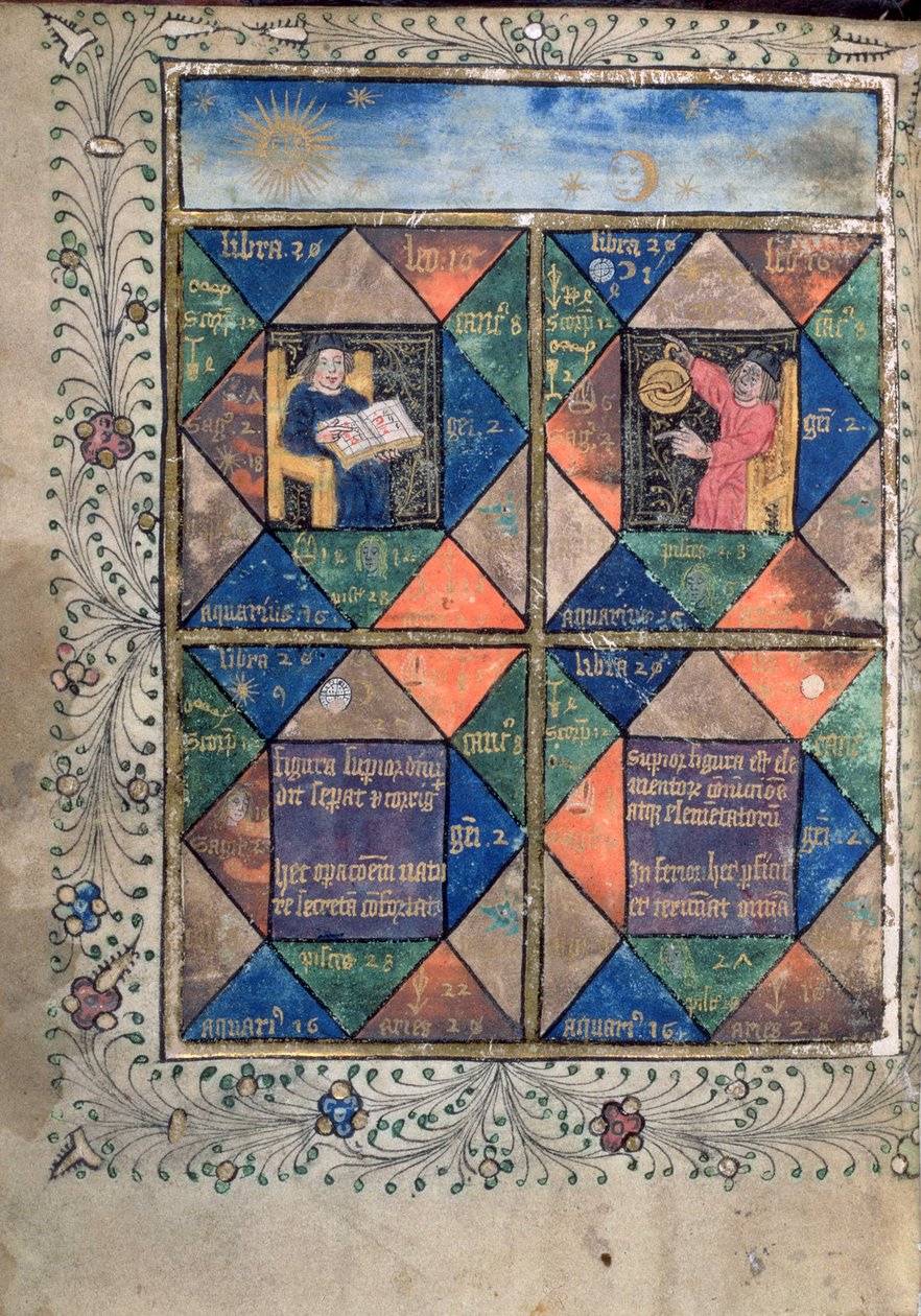 Lisää MS 10302 f.67v -horoskoopit Thomas Nortonin teoksesta The Ordinal of Alchemy, n. 1477 (vellum) tekijältä English School