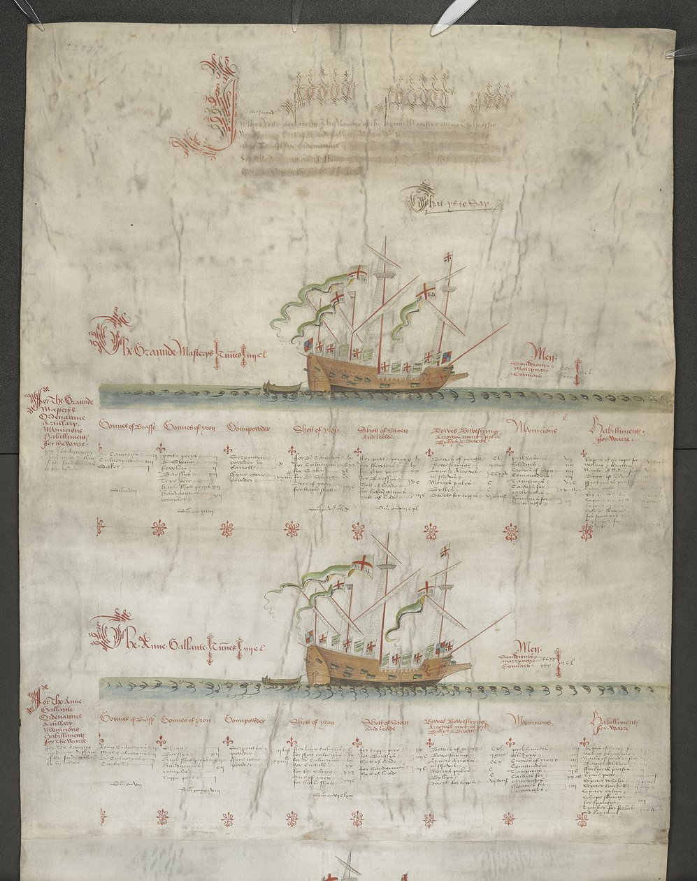 Lisää MS 22047 f.1r, The galleass Grand Mistress ja Anne Gallant, "The Anthony Roll" tekijältä English School