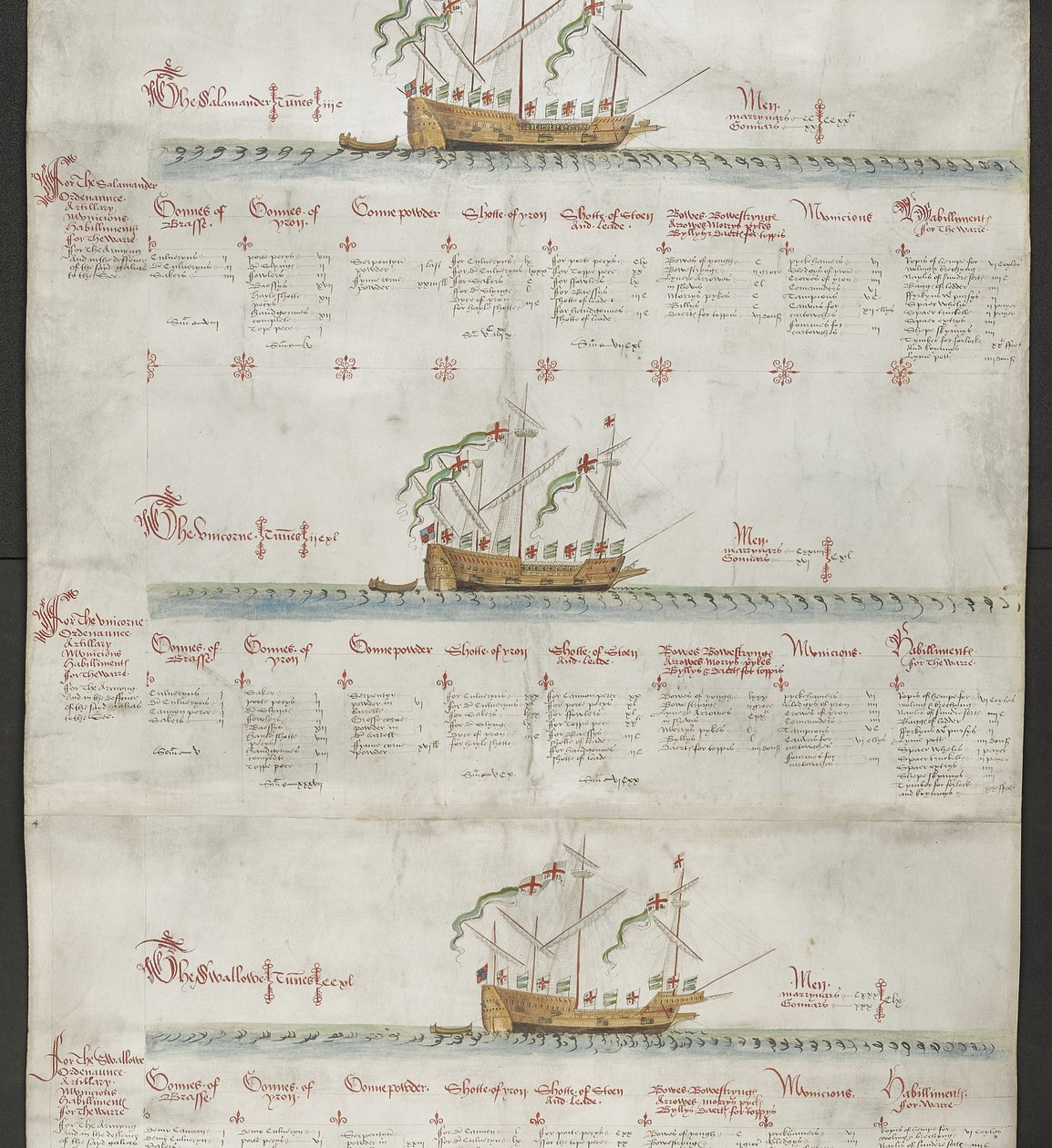 Lisää MS 22047 f.4r The Galleass The Unicorn ja The Swallow The Anthony Rollista tekijältä English School