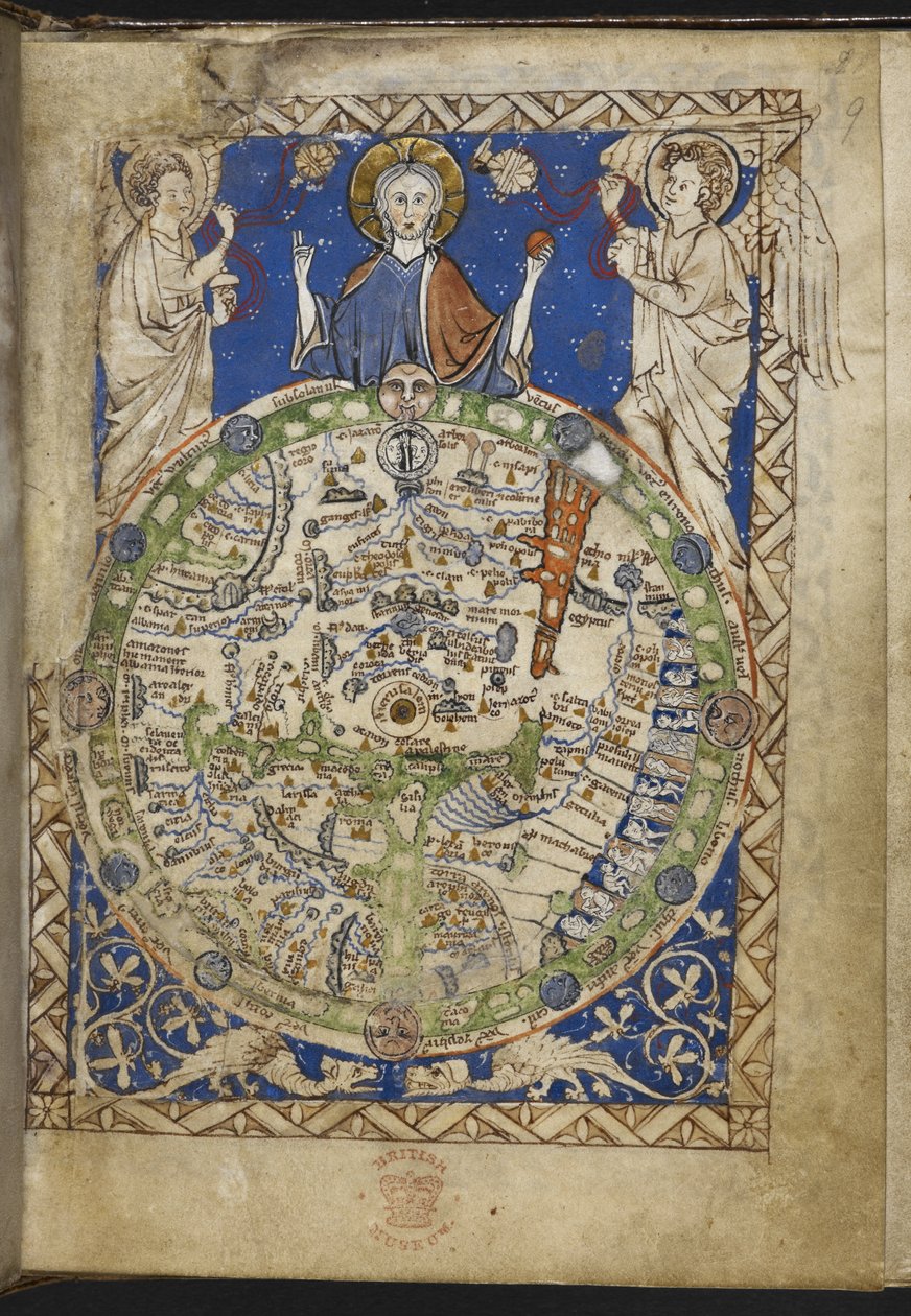 Lisää MS 28681 f.9 Psalter, lisälauluja ja rukouksia sekä keskiaikainen maailmankartta (