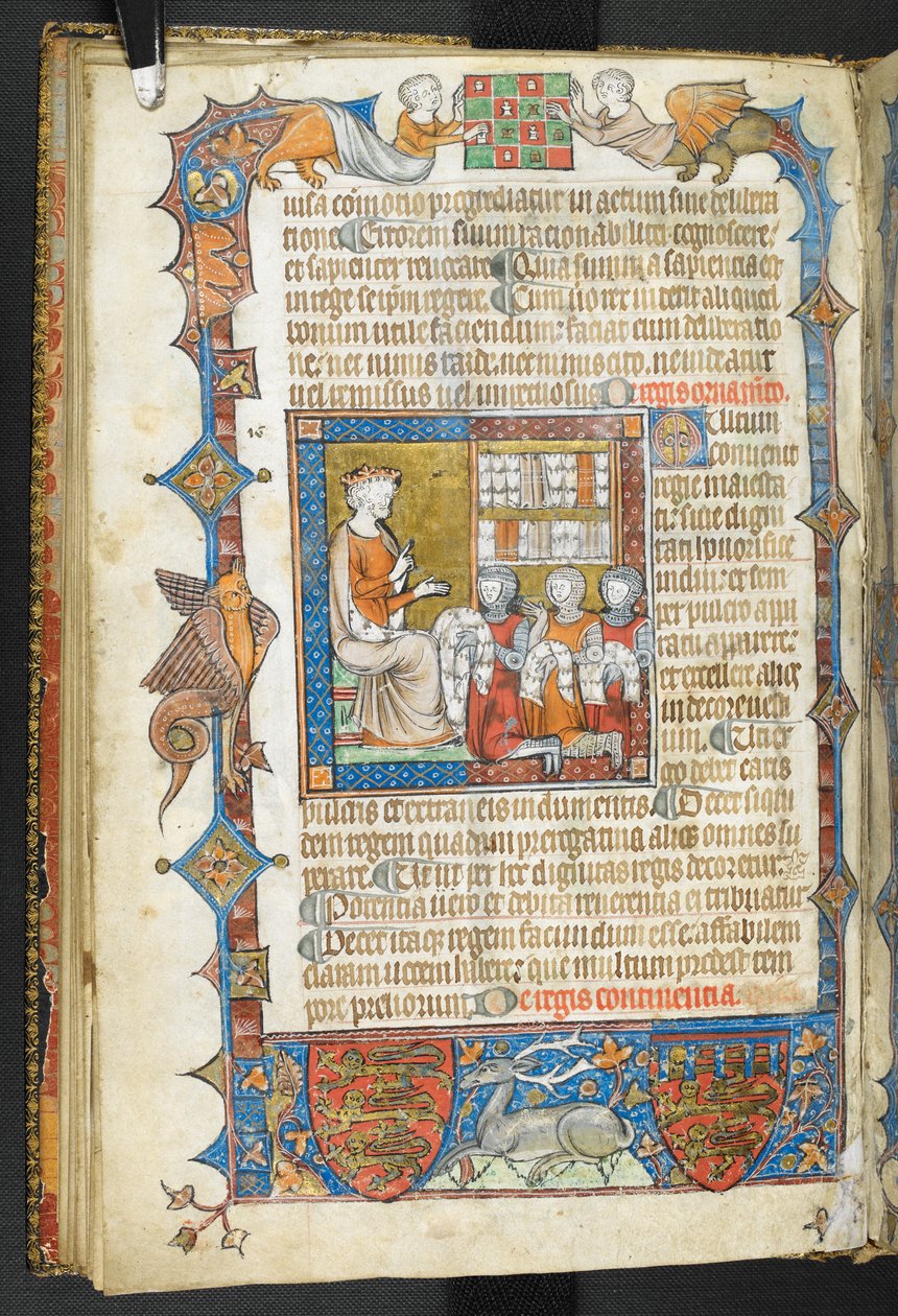 Lisää MS 47680, f.17v, Kuningas ritareineen ja turkiksineen, "Secretum Secretorum" tekijältä English School