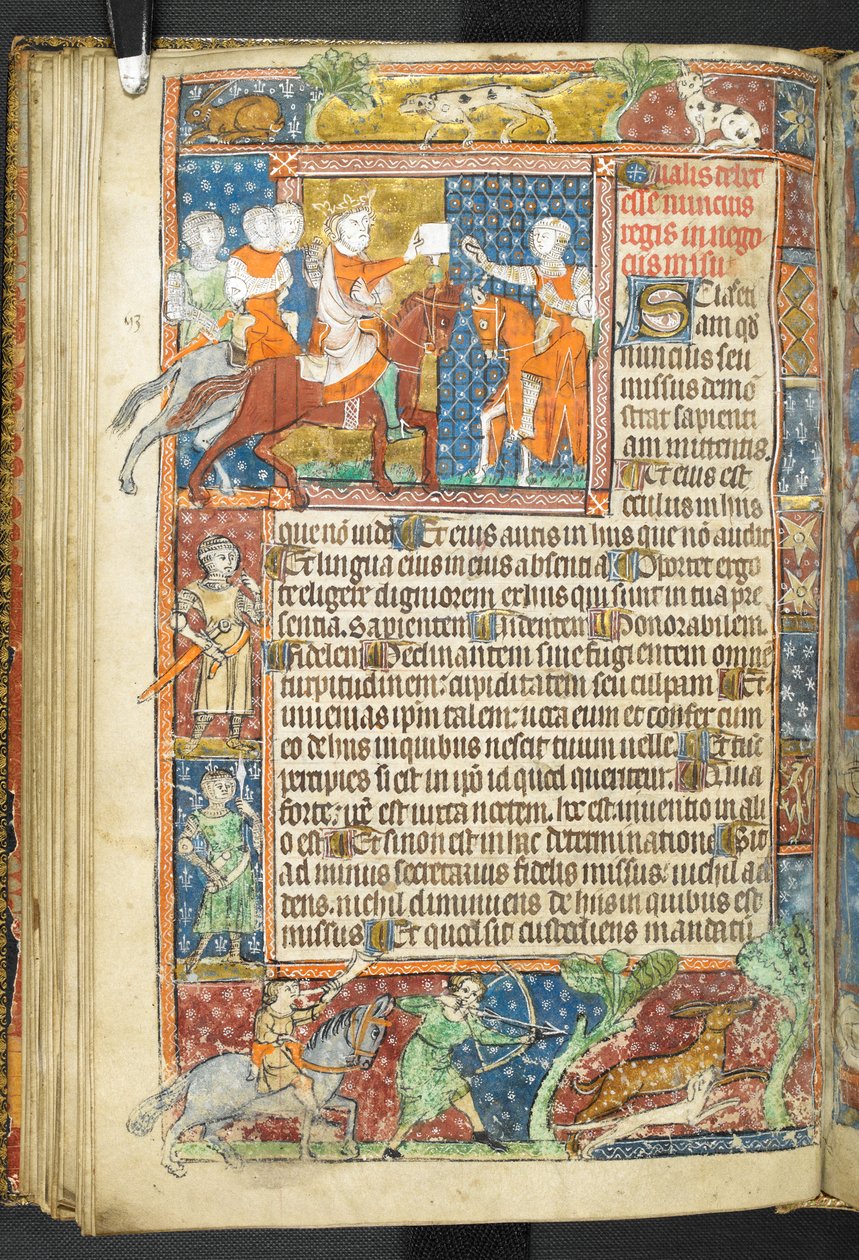 Afegeix MS 47680, f.40v, King (Alexander) i Aristòtil lliurant una carta a un missatger, de Secretum Secretorumfinnish tekijältä English School