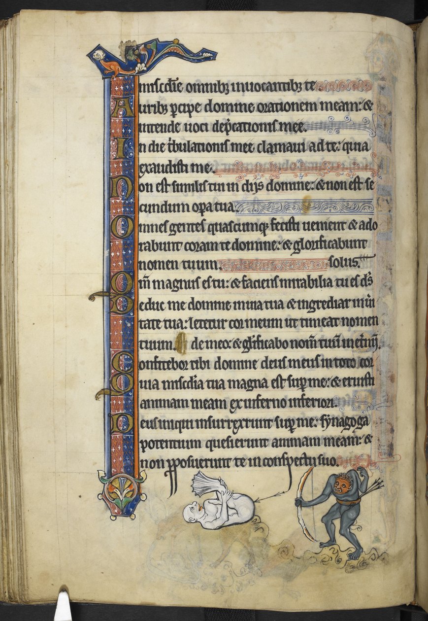Lisää MS 62925 f.87v Rutland Psalterista, c.1260 (mustetta, väriä ja kultaa perunakalvolla) tekijältä English School
