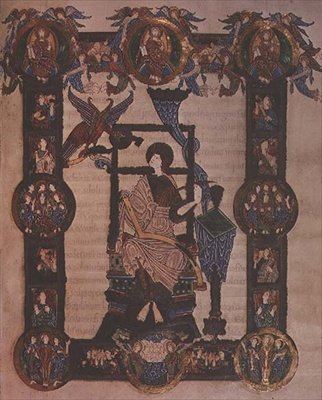 Lisänumero 34890, f.114v: Evankelista Pyhä Johannes, Grimbaldin evankeliumeista, n. 1020 (vellum) tekijältä English School