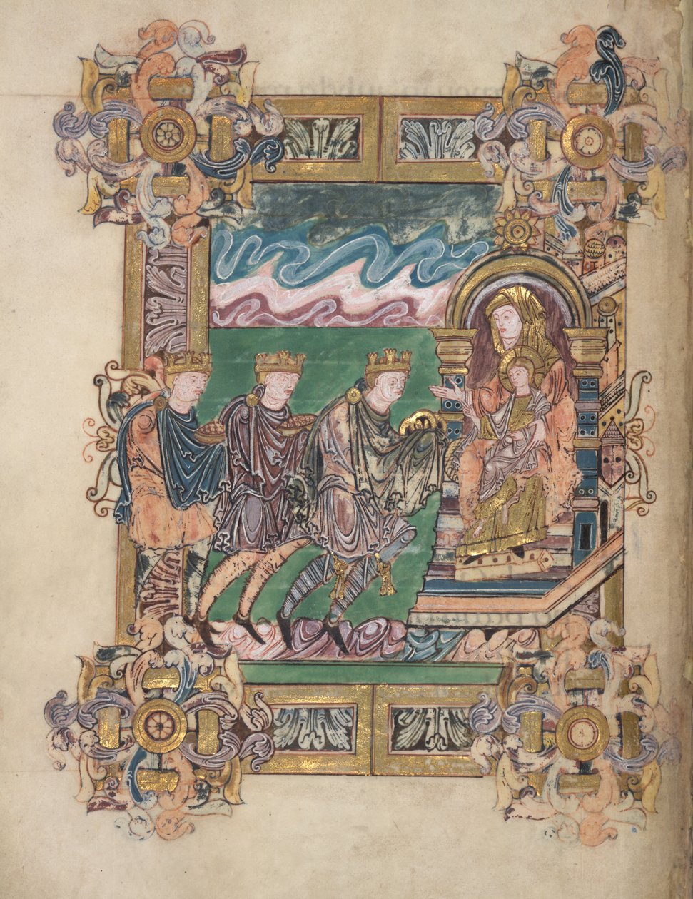 Maagien palvonta, Add. 49598, f.24v, Saint Aethelwoldin siunaus, 971-984 (vellum) tekijältä English School