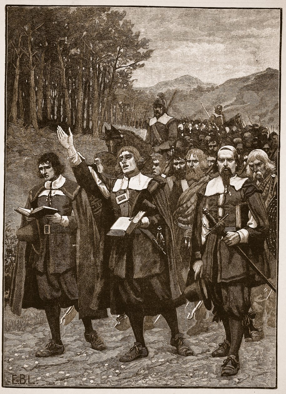 Liittojen eteneminen rajan yli Englantiin, kuvitus Cassells Illustrated History of Englandista (seepiakuva) tekijältä English School