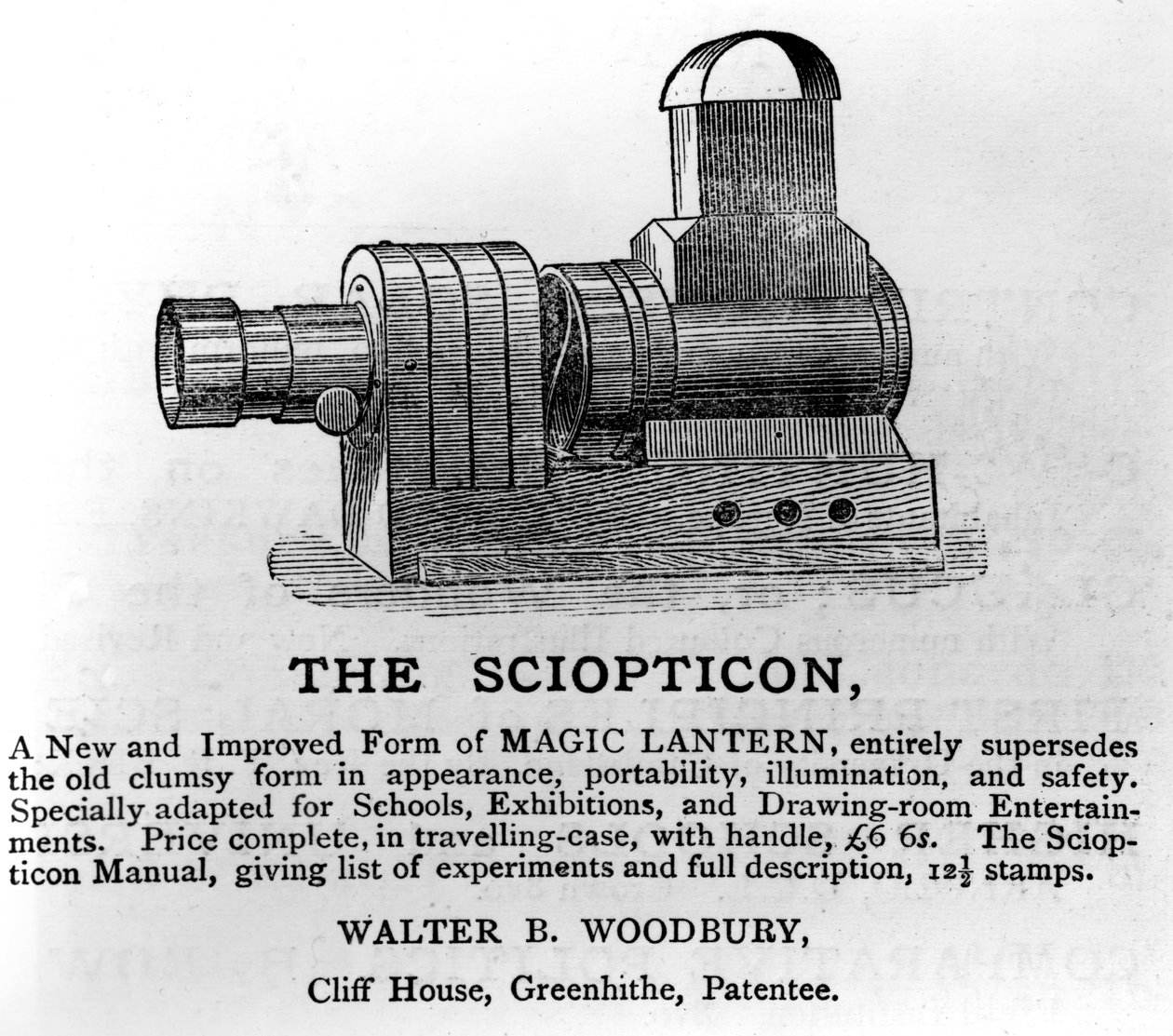 Mainos The Sciopticonille, noin 1860-luku (painettu paperi) tekijältä English School