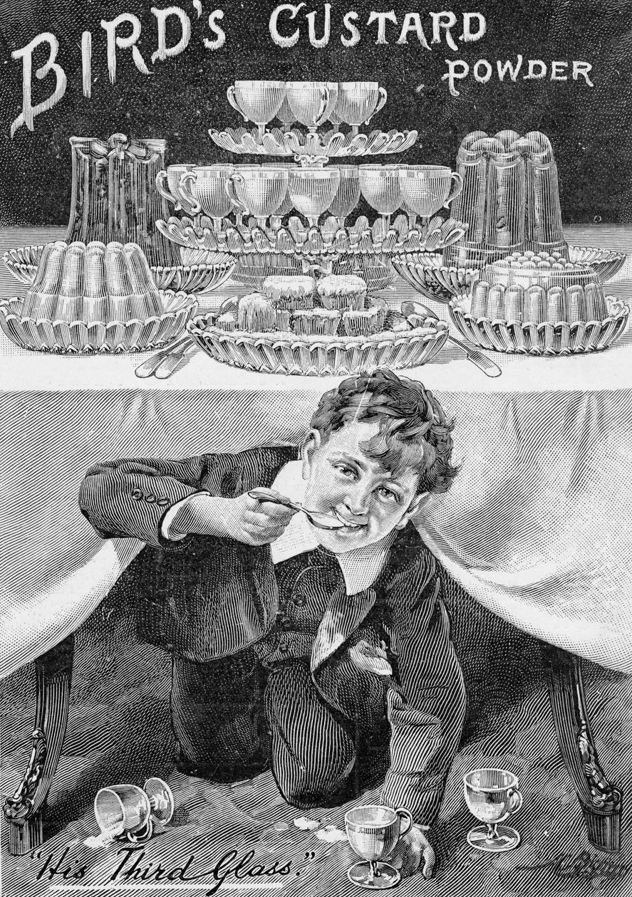 Mainos Birds Custard Powderille, The King, 1. kesäkuuta 1901 (painettu paperi) tekijältä English School