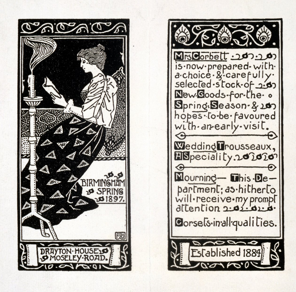 Rouva Corbettin mainos Drayton Housessa, Birminghamissa, 1897 tekijältä English School