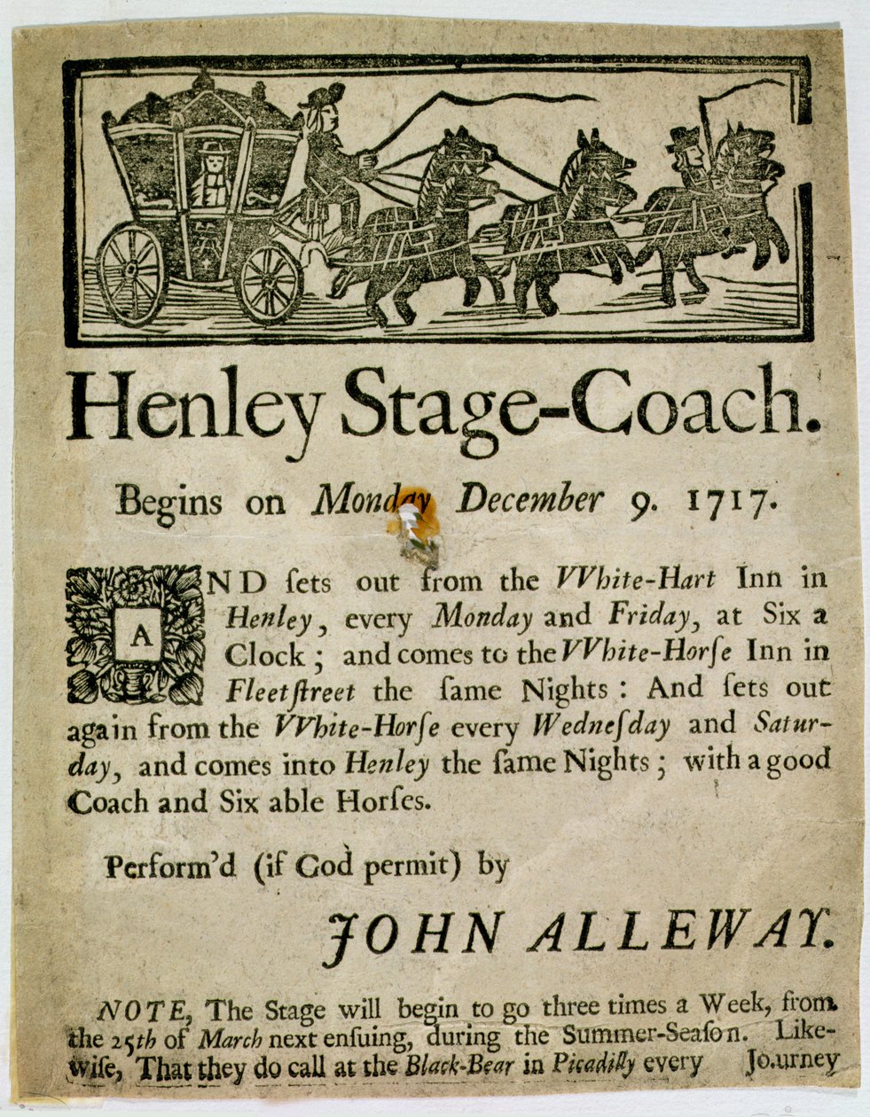 Mainos Henley Stage Coachista, 1717 tekijältä English School