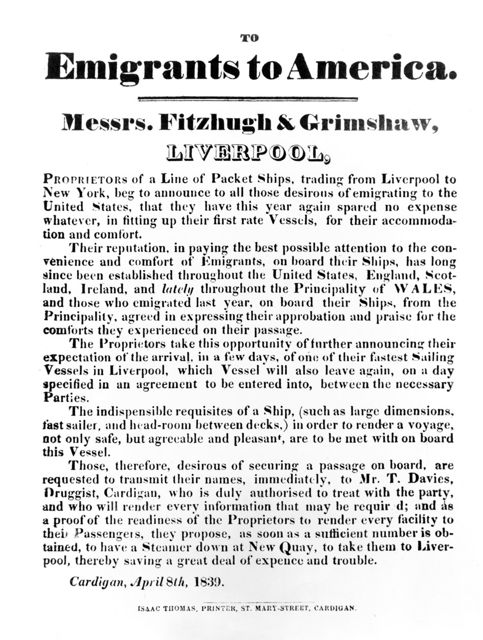 Mainos pakettitoimituksista Amerikkaan, 1839 (painettu paperi) tekijältä English School