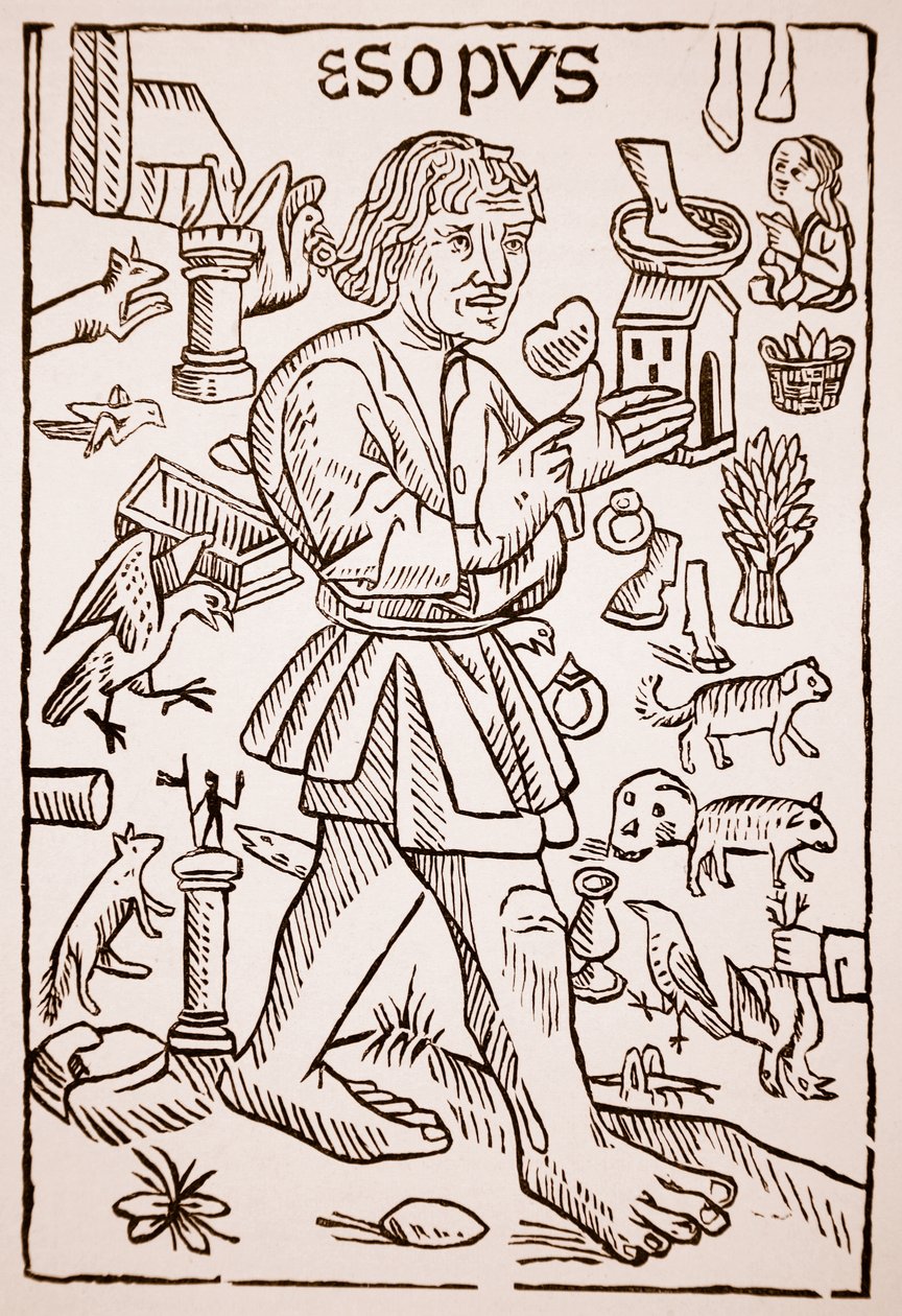 Aesop, William Caxtonin (n. 1422-1491) Aesops Fablesin etukappale, 1434 (seepiakuva) tekijältä English School