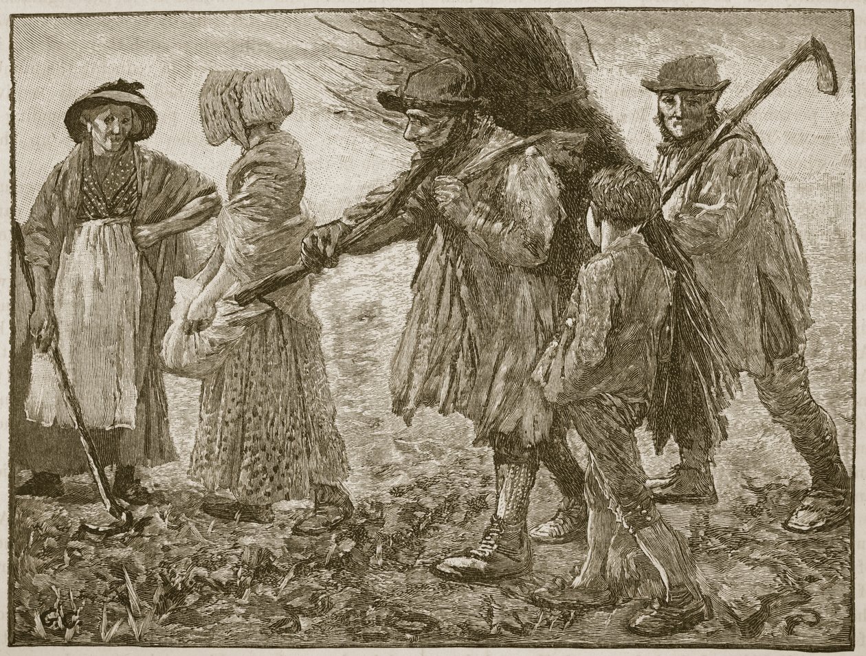 Maataloustyöläiset ensimmäisen uudistusparlamentin aikaan, kuvitus Cassells Illustrated History of Englandista (seepiakuva) tekijältä English School