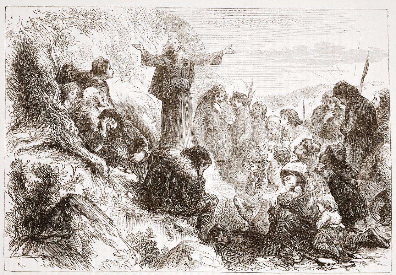 Albigensialaisia palvojia Rhônen rannalla, esimerkki James Aitken Wylien (1808-1890) Protestantismin historiasta, pub. 1878 tekijältä English School