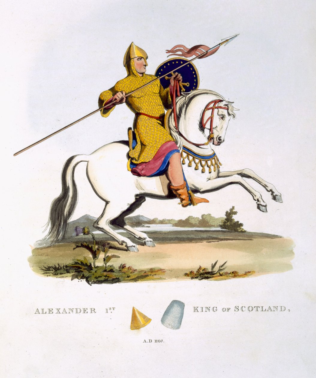 Aleksanteri I, Skotlannin kuningas (n. 1080-1124), 1107, Ancient Armourista, Samuel Rush Meyrick, 1824 tekijältä English School