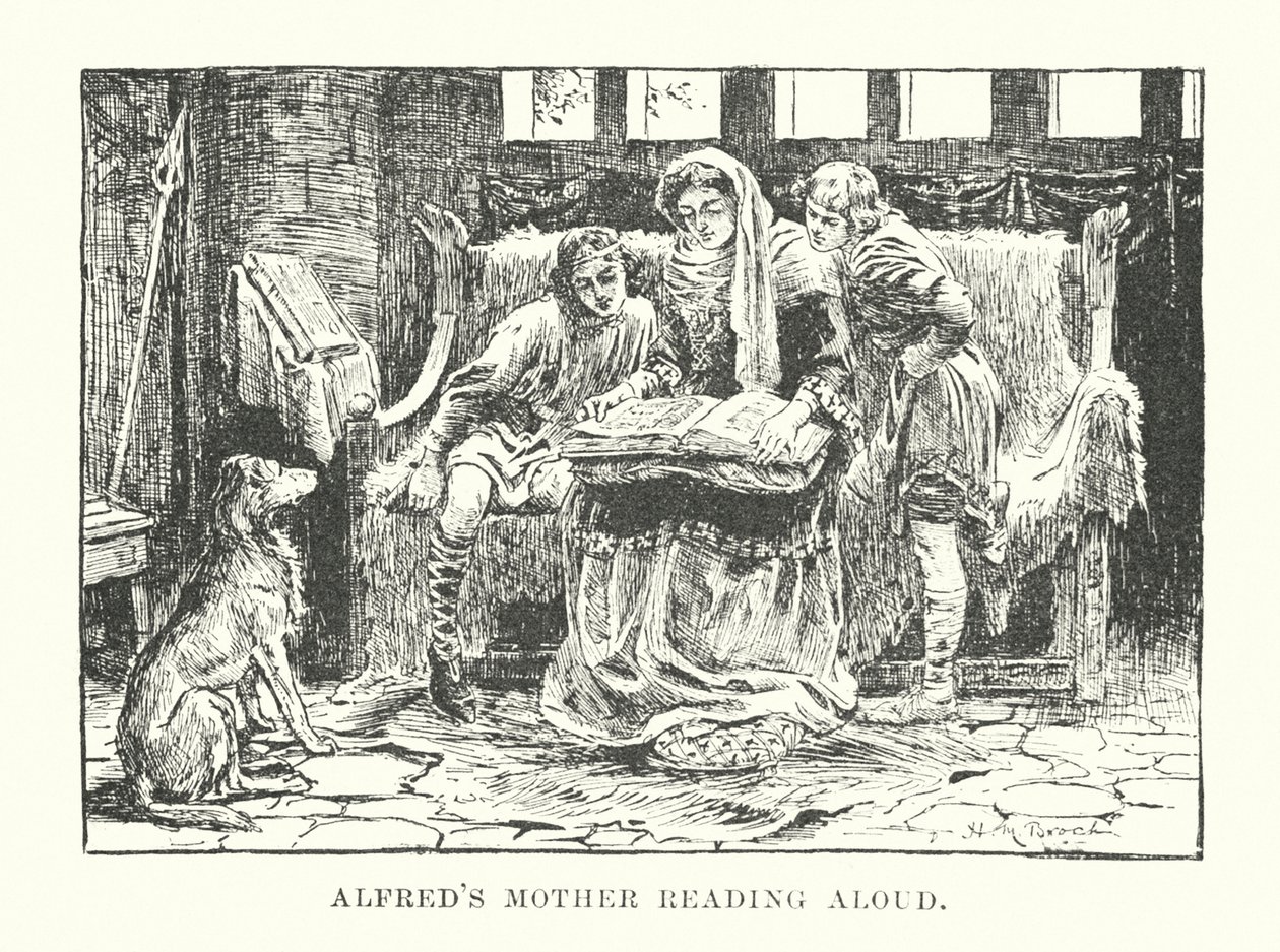Alfredin äiti lukee ääneen (kaiverrus) tekijältä English School