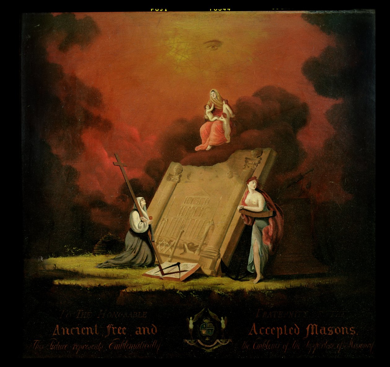 Allegorinen ryhmä vapaamuurarien symbolismin kanssa, 1810 tekijältä English School