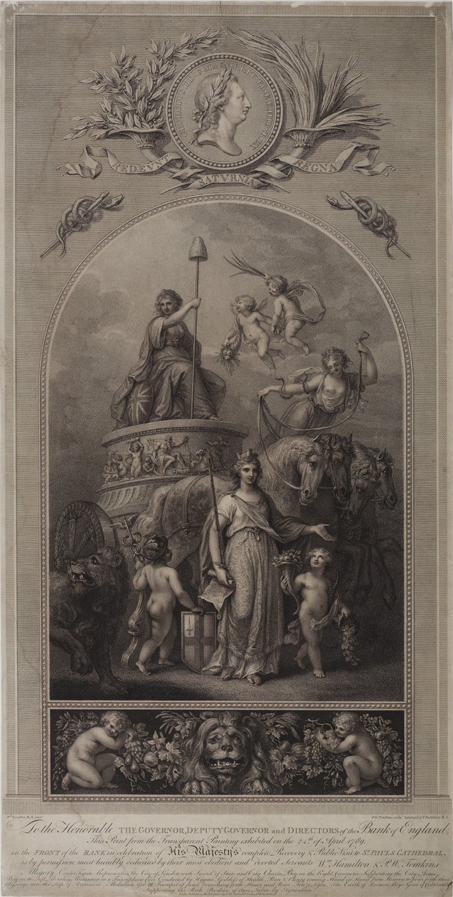 "Allegory of the City of London with Sword of the State and City Charta" (litografia) (litografia) tekijältä English School